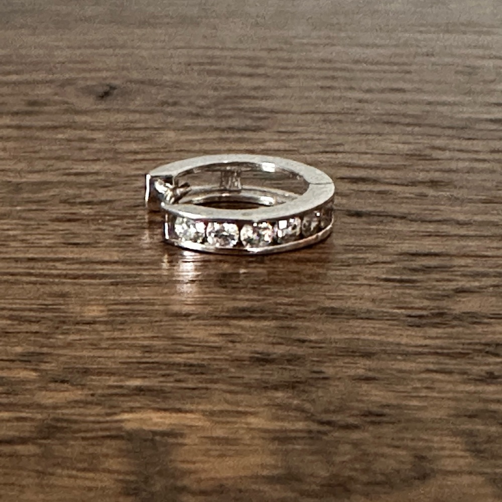 14KT White Gold Diamond Huggie Hoop | Single Earring | 6 Channel Set Diamonds